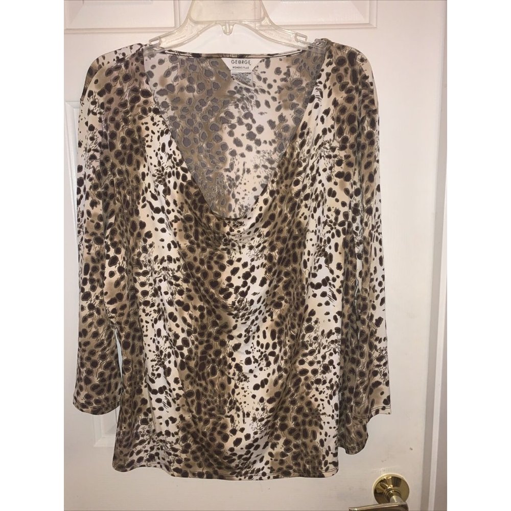 George Women's Top 22/24 Cheetah Animal Print Stretch Blouse
